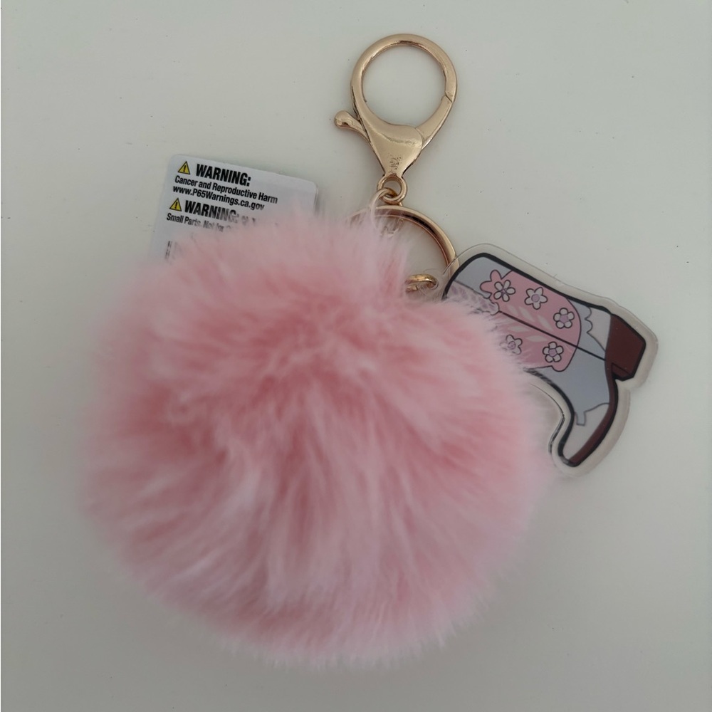 Pink Fluffy Keychain with Boot Charm - Picture 2 of 2